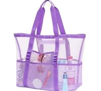 Goolecrimp Women's Large Mesh Beach Bag - Multifunctiona See-through Portable Travel Organizing Tote for Swimwear, Gym Clothes,Toiletries (Purple,60 * 39 * 43cm)