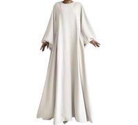 Goolecrimp Women's Muslim Casual Dresses Abaya Elegant Long Prayer Clothing Middle East Dubai Muslim Loose Lantern Sleeve Full Cover Robe (White, XL)