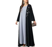 Goolecrimp Women's Muslim Casual Robe Black Floral Patterned Beaded Long Dress Fashion Casual Loose Islamic Ramadan Long Prayer Dresses (Black,M)