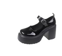 Goolecrimp Women's Platform Mary Jane Heels Round-Toe Casual Work Platform Pumps (Black1,3.5)