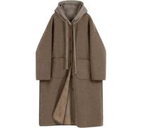 Goolecrimp Women's Retro Elegant Loose Casual Party Hooded Single-breasted Woolen Coat Autumn and Winter Fashion Trend Solid Color Versatile Coat (Light Brown,S)
