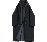 Goolecrimp Women's Retro Elegant Loose Casual Party Hooded Single-breasted Woolen Coat Autumn and Winter Fashion Trend Solid Color Versatile Coat (Dark Gray,3XL)