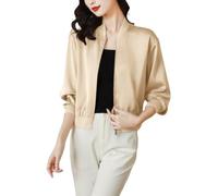 Goolecrimp Women's Satin Short Bomber Jacket Lightweight Long Sleeve Work Jacket Minimalist Zipper Casual Elegant slim Baseball Jacket Women's Ribbed Cuffs Pilot Jacket Coat (Gold,M)
