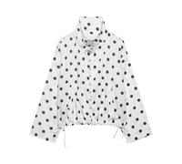 Goolecrimp Women's Spring Fashion Drawstring Hem Stand-Up Collar Polka Dot Jacket Relaxed Fit with Pockets, Button-Front, Short, Lightweight Jacket (White,S)
