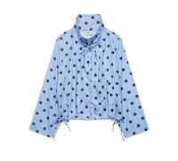 Goolecrimp Women's Spring Fashion Drawstring Hem Stand-Up Collar Polka Dot Jacket Relaxed Fit with Pockets, Button-Front, Short, Lightweight Jacket (Blue,L)