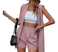 Goolecrimp Women's Summer Business Casual Sleeveless Vest and High Waisted Shorts 2 Piece Classic Retro Fashion Trend Office Party Pants Set (Pink,M)