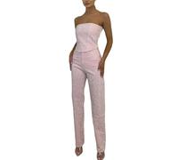 Goolecrimp Women's Summer Elegant Business Two Pieces Set Sexy Strapless Shiny Rhinestone Vest + Sequined Denim Trousers Elegant Work Office Suit (The Rose,S)