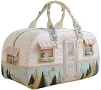 Goolecrimp Women's Vintage Floral Quilted Travel Bag Short Trip Foldable Hippie-Style Quilted Bohemian Weekend Outing Camper Travel Bag (C,18 * 9 * 9)