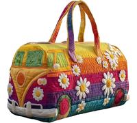 Goolecrimp Women's Vintage Floral Quilted Travel Bag Short Trip Foldable Hippie-Style Quilted Bohemian Weekend Outing Camper Travel Bag (A,18 * 9 * 9)