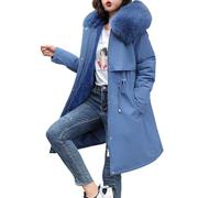 Goolecrimp Women's Windproof Thickened Padded Lined Fashion Casual Drawstring Waisted mid-Length Winter Parka Outdoor Sports Hooded Warm Coat (Blue,XL)