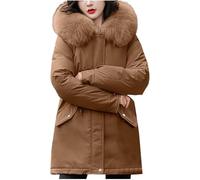 Goolecrimp Women's Winter Drawstring Hooded Coat Thickened and Padded Medium-Length Parka Loose Large Size Hooded Long Winter Down Coat (Coffee,XL)