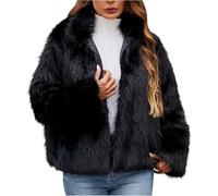 Goolecrimp Women's Winter Fashion Casual Short Furry Jacket Business Office Fluffy Warm Jacket High Neck Long Sleeve Wide Outerwear (Black,L)
