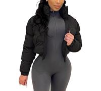 Goolecrimp Women's Winter Short Jacket Fashion Trend Waisted Oversized Full Zipper Stand-up Collar Down Jacket Elegant Slim Casual Lightweight Warm Jacket (Black,S)