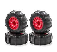 GoolRC RC Paddle Tires, 4PCS Off Road Snow Sand Rubber Tires Hex 12mm Wheels Replacement for 1/10 Short-Course Truck 727 Slash K1 RC Car (Red)
