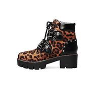 GooMaShoes Women's Black Lace up Goth Platform Boots, Chunky Block Ankle Gothic Combat Boots, Cosplay Fashion Punk Boots Shoes, Leopard Print, 4.5 UK