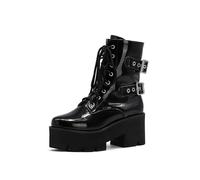 GooMaShoes Women's Goth Platform Boots, Cosplay Gothic Combat Boots, Punk Chunky Block Ankle Booties Shoes, Black 1 Patent, 2.5 UK