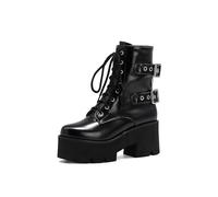 GooMaShoes Women's Goth Platform Boots, Cosplay Gothic Combat Boots, Punk Chunky Block Ankle Booties Shoes, Black 1 Pu, 2.5 UK