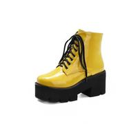 GooMaShoes Women's Goth Platform Boots, Cosplay Gothic Combat Boots, Punk Chunky Block Ankle Booties Shoes, Yellow 1, 2.5 UK