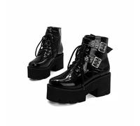 GooMaShoes Women's Goth Platform Boots, Cosplay Gothic Combat Boots, Punk Chunky Block Ankle Booties Shoes, Black 2 Patent, 7 UK