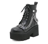 GooMaShoes Women's Goth Platform Boots, Cosplay Gothic Combat Boots, Punk Chunky Block Ankle Booties Shoes, Black 5, 2.5 UK