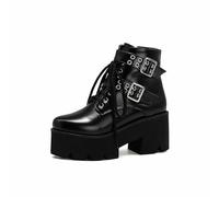 GooMaShoes Women's Goth Platform Boots, Cosplay Gothic Combat Boots, Punk Chunky Block Ankle Booties Shoes, Black 2 Pu, 7.5 UK