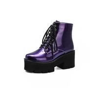 GooMaShoes Women's Goth Platform Boots, Cosplay Gothic Combat Boots, Punk Chunky Block Ankle Booties Shoes, Purple 1, 2.5 UK