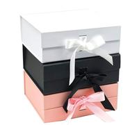 Goomp 3PCS Magnetic Gift Boxes with Lids, 26x23x9.5cm, Black, White, Pink - Birthday, Wedding, Christmas, Mother's Day, Thanksgiving - Gift-giving Occasions