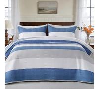 GOONE XL Queen Quilt Set 90"x96", Blue Striped Bedspread Classic Nordic Bedding Set, Lightweight Spring & Summer Quilt Set, Reversible Bed Coverlet, Quilt Queen Size with 2 Pillow Shams All-Season