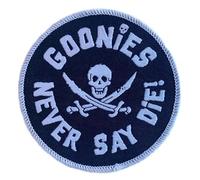 Goonies Never Say Die Patch - Embroidered Iron-on Movie Badge, Retro 80s Nostalgia Skull and Crossbones Applique for Jackets, Bags & Cosplay