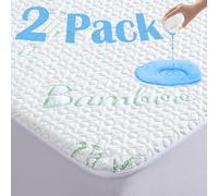 GOONIK 2 Pack Twin Size Waterproof Mattress Protector, Breathable Bamboo Viscose Twin Mattress Pad Cover, 6-16 Deep Pocket