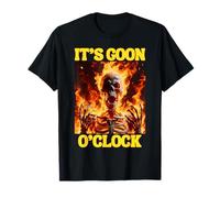Gooning O'clock Funny Cringe Hard Skeleton Meme Flames T-Shirt