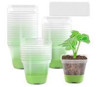 GOONMILL 36 Packs 4 Inch Square Plastic Nursery Pots, Clear Plant Pot with Soft Silicone Base for Easy Transplant, Flower Pots with Drainage Holes, Reusable Seedling Pots Starter Pots