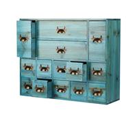 GoooodGift Apothecary Drawers Card Catalog Cabinet with 14 Drawers Wooden Card Catalog Wooden Storage Box for Desktop Organizer (Blue)