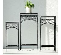 Goooxim Wrought Iron Plant Stand Set of 3 - Heavy Duty Metal Flower Pot Holders, 2-Tier Tall, Medium & Short Indoor/Outdoor Display Stands for Large & Small Plants, Black Decorative Iron Stands