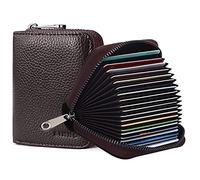 Goopai RFID 20 Card Slots Credit Card Holder Genuine Leather Accordion Card Case Small Wallet for Women or Men with Zipper (New-Coffee)