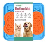 GOOPAWS: Licking Mat 2 Pack - Orange & Blue - Dog & Cat Slow Feeding Textured Pads, Food Grade Silicone, Spread Food & Treats, Pet Soothing Activity