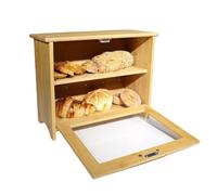 GOOPEEG Bread Bin, Pastries Bamboo Bread Bin Two-Layer Box Storage For Kitchen Counter Baked Goods Home-made Storage Bin for Fresh Loaves