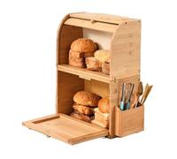 GOOPEEG Bread Bin, Pastries Wooden Bread Box Farmhouse Style Bin For Countertop Food Storage To Keep Baking Fresh Storage Bin for Fresh Loaves(43 * 18 * 50cm)