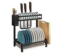 GOOPEEG Dish Drainer,Dish Rack Dish Drainer Rack 2 Layer Kitchen Stainless Steel Holder Organization Shelf Utensil With Drain Board Easy Dish Organization(35x22x40.5cm)