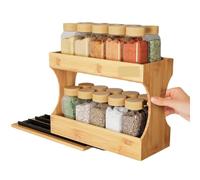 GOOPEEG Kitchen Storage Rack 2-Tier Bamboo Spice Rack For Cabinet With Pull-Out Slide Out Seasoning Spice Organizer For Kitchen Cabinet Kitchen Cabinet Storage