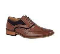 Goor Boys Leather Brogue Oxford Shoe - 5 Eye Lace Up, Dark Tan/Navy, 5 UK