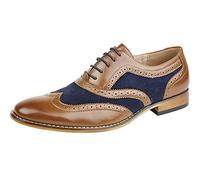 Goor Men's Tan/Navy, Leather Lined Lace Up Smart Brogues Shoes Size 9 UK