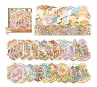 Goorder 20 Sets 3D Cute Stickers Scene for Adults & Kids, DIY House Stickers Therapy Kit, Stress Relief Sticker Scenes, Creative Scene Sticker Book, Fun & Reusable Book Sticker Therapy Kit for Adults