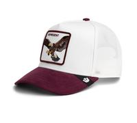 Goorin Bros. The Farm Eagle Trucker Cap, White and Maroon, Embroidered Eagle Represent, Microsuede