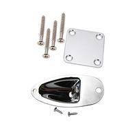 Goorvoucs 1 Set Electric Guitar Neck Plate with Screws,Chrome & 1Pcs Guitar Jack 1/4 Inch Input Output Jack Plate Socket 6.35Mm