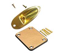Goorvoucs 1set Gold Neck Plate with 4 Screws for Strat Electric Guitar & 1pcs Boat Output Input Jack Plate Sockets