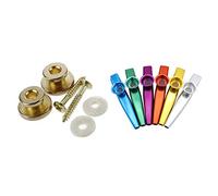 Goorvoucs 2Pcs Golden Strap Button with Mounting Screw for Guitar Mandolin & Set of 6 Colors Metal Kazoo Good Companion