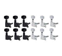 Goorvoucs 2set Guitar Sealed Small Peg Tuning Pegs Tuners Machine Heads for Acoustic Electric Guitar (Black 6R&Silver 6R)