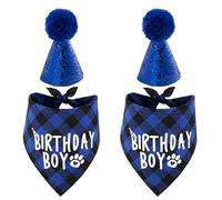 Goorvoucs 2X Dog Birthday Supplies,Pet Birthday Hat and Boy Doggy Birthday Bandana Set
