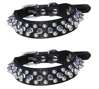 Goorvoucs 2X Leather Spiked Studded Dog Collar 1 Inch Wide for Small/X-Small Breeds and Puppies (Black, S: for Neck 6-8 Inch)
